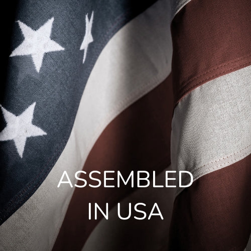 Close up of American flag with text assembled in USA representing PGL Armor manufacturing