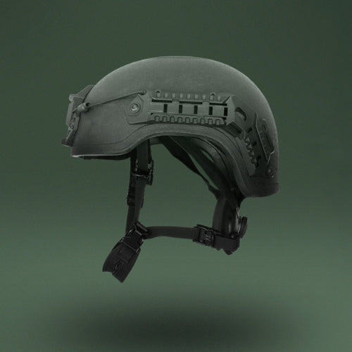 Side view of PGL Armor ballistic helmet with rail system