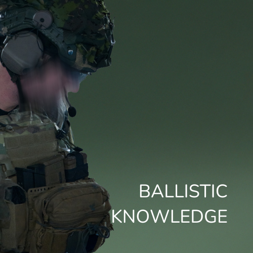 Soldier wearing tactical gear and helmet with text ballistic knowledge representing PGL Armor expertise